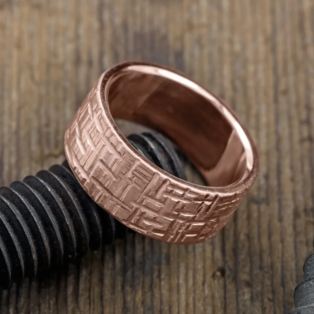10mm, Comfort Fit, 14k Rose Gold Mens Wedding Band, Textured Matte
