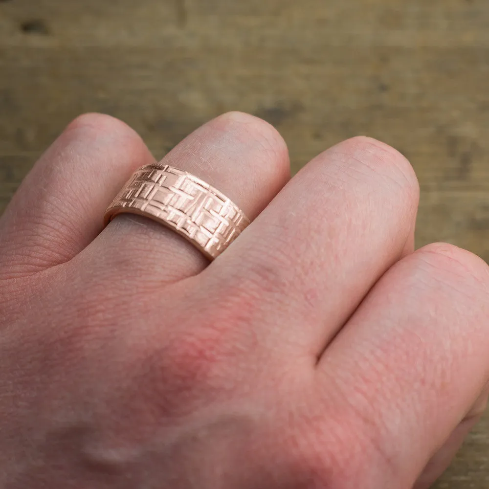 10mm, Comfort Fit, 14k Rose Gold Mens Wedding Band, Textured Matte