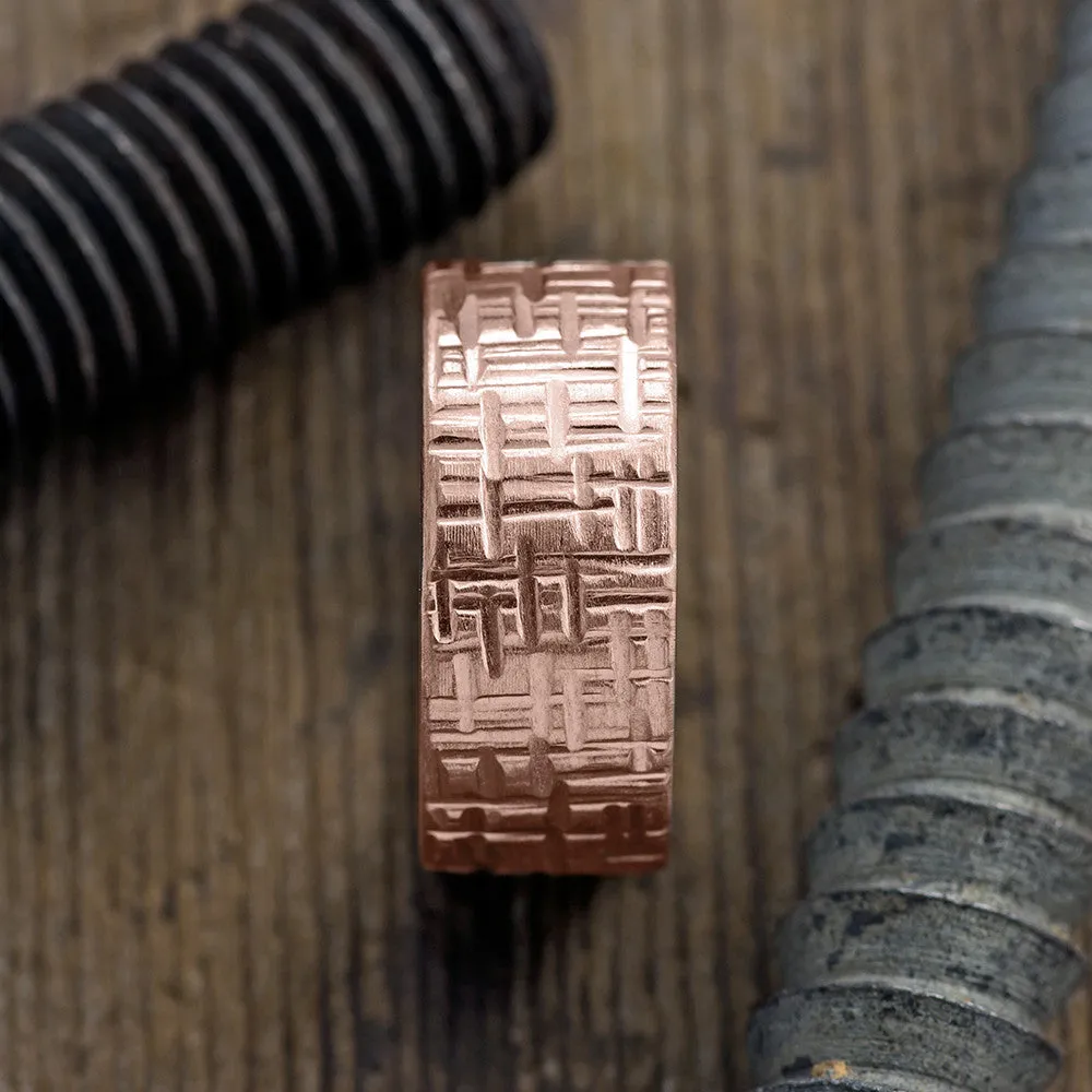 10mm, Comfort Fit, 14k Rose Gold Mens Wedding Band, Textured Matte