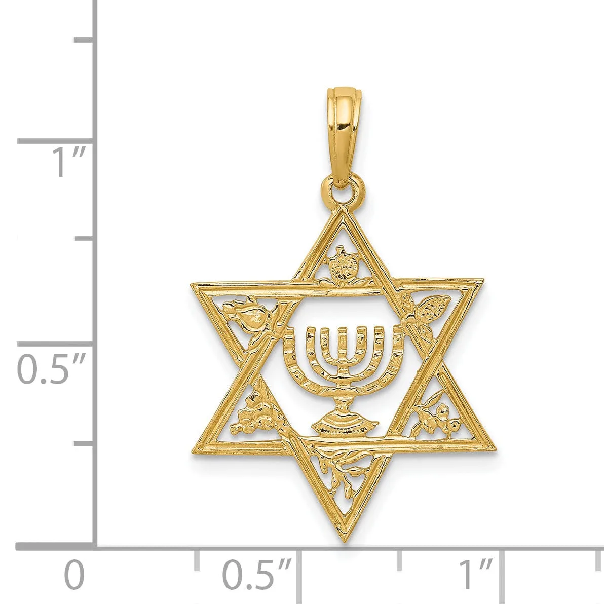14K Yellow Gold Polished Star of David with Menorah Pendant