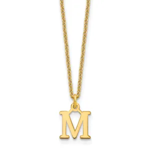 14k Yellow Gold Tiny Cut Out Block Letter M Initial Pendant and Necklace