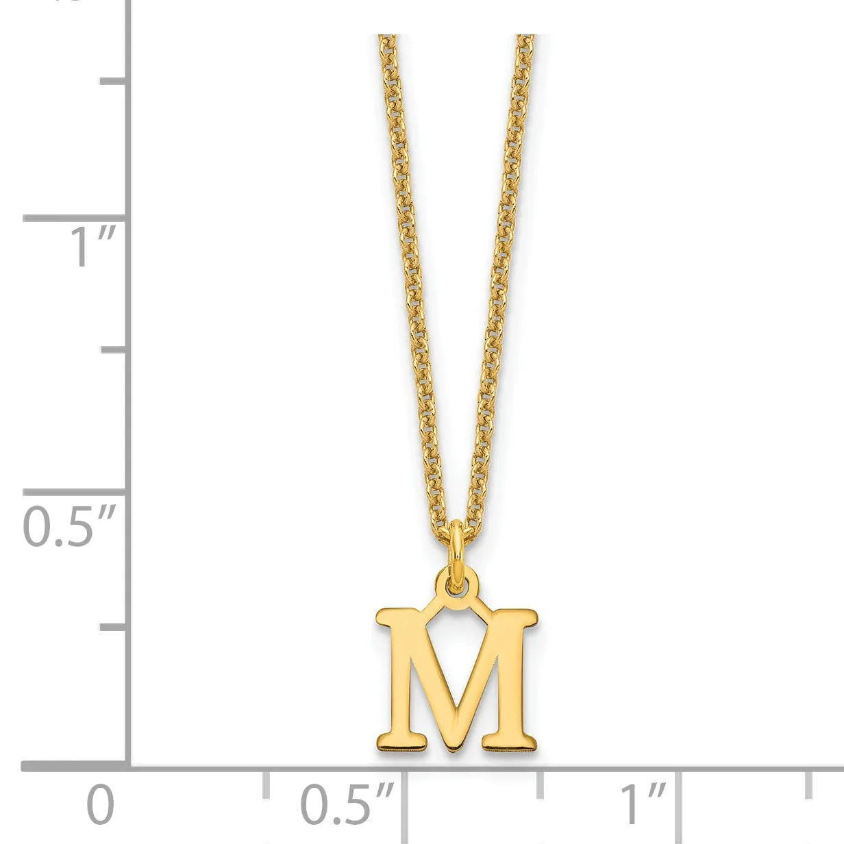 14k Yellow Gold Tiny Cut Out Block Letter M Initial Pendant and Necklace