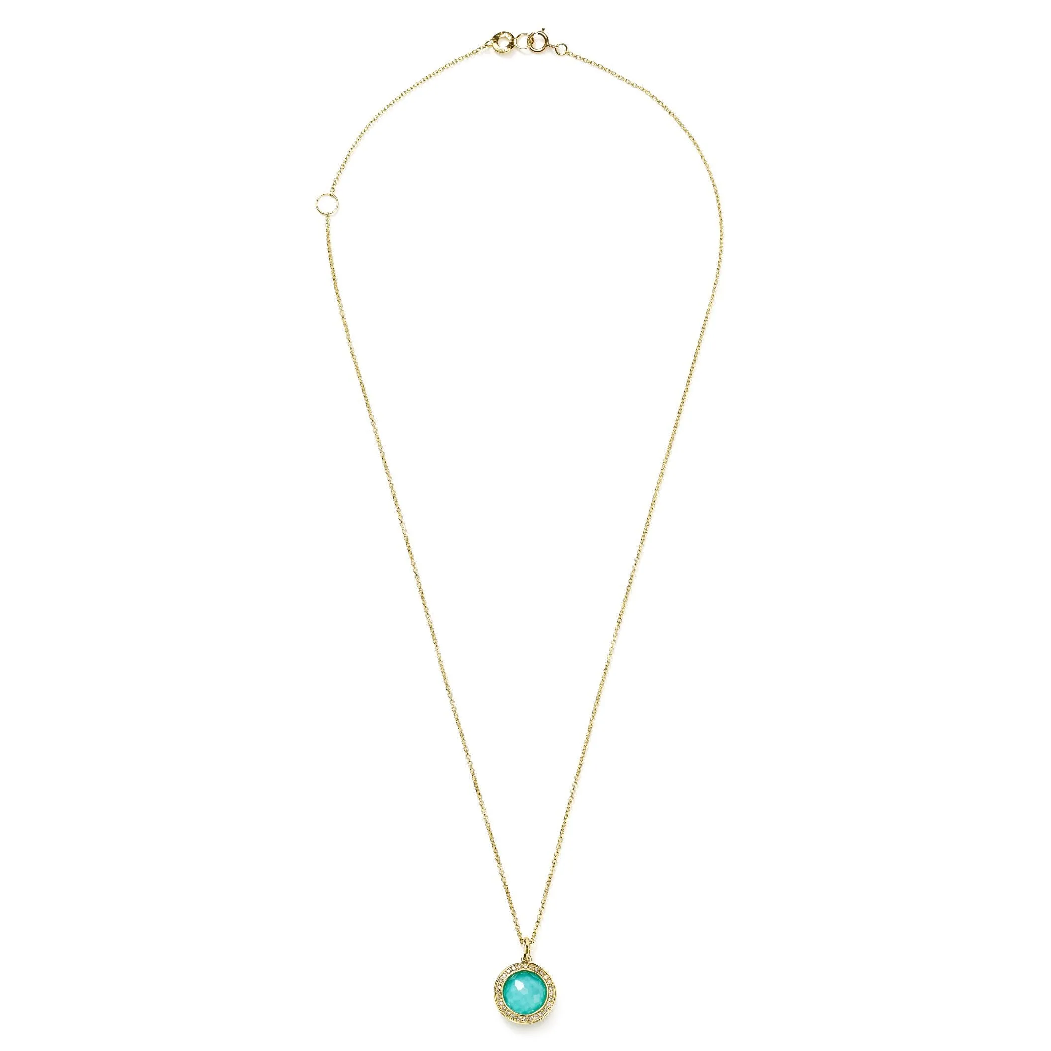 18K Lollipop® Mini Pendant Necklace in Turquoise Doublet w Dia Pavé (.14ctw) 16-18"