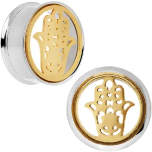 25mm Steel Sunlit Hamsa Hand Screw Fit Tunnel Plug Set