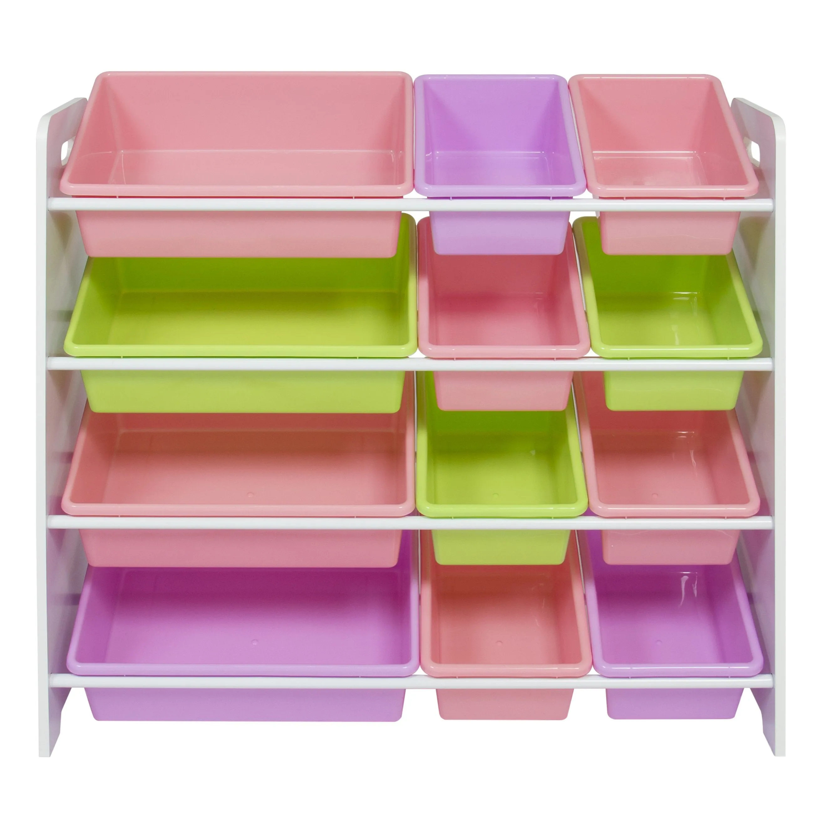 4-Tier Kids Wood Toy Storage Organizer Rack w/ 12 Bins