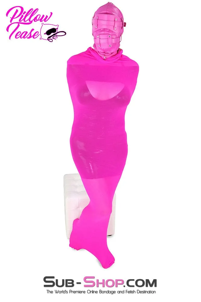 4730RS      Hot Fantasy Hot Pink Full Locking Hood with Removable Blindfold & Penis Gag