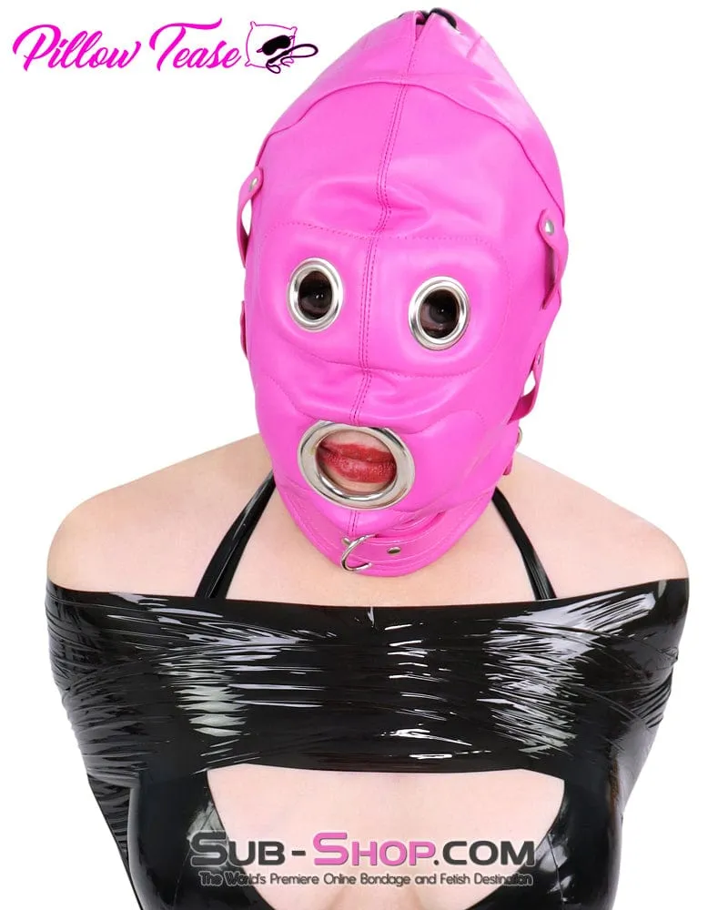 4730RS      Hot Fantasy Hot Pink Full Locking Hood with Removable Blindfold & Penis Gag