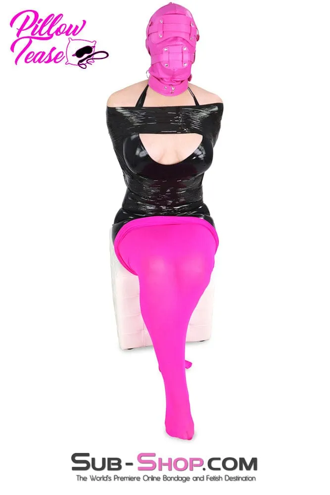 4730RS      Hot Fantasy Hot Pink Full Locking Hood with Removable Blindfold & Penis Gag