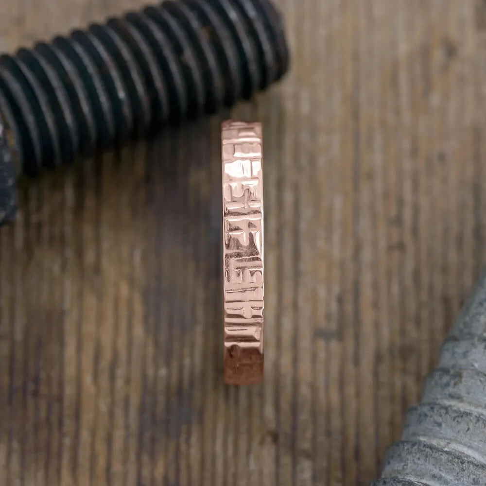 4mm 14k Rose Gold Mens Wedding Band, Textured Polished