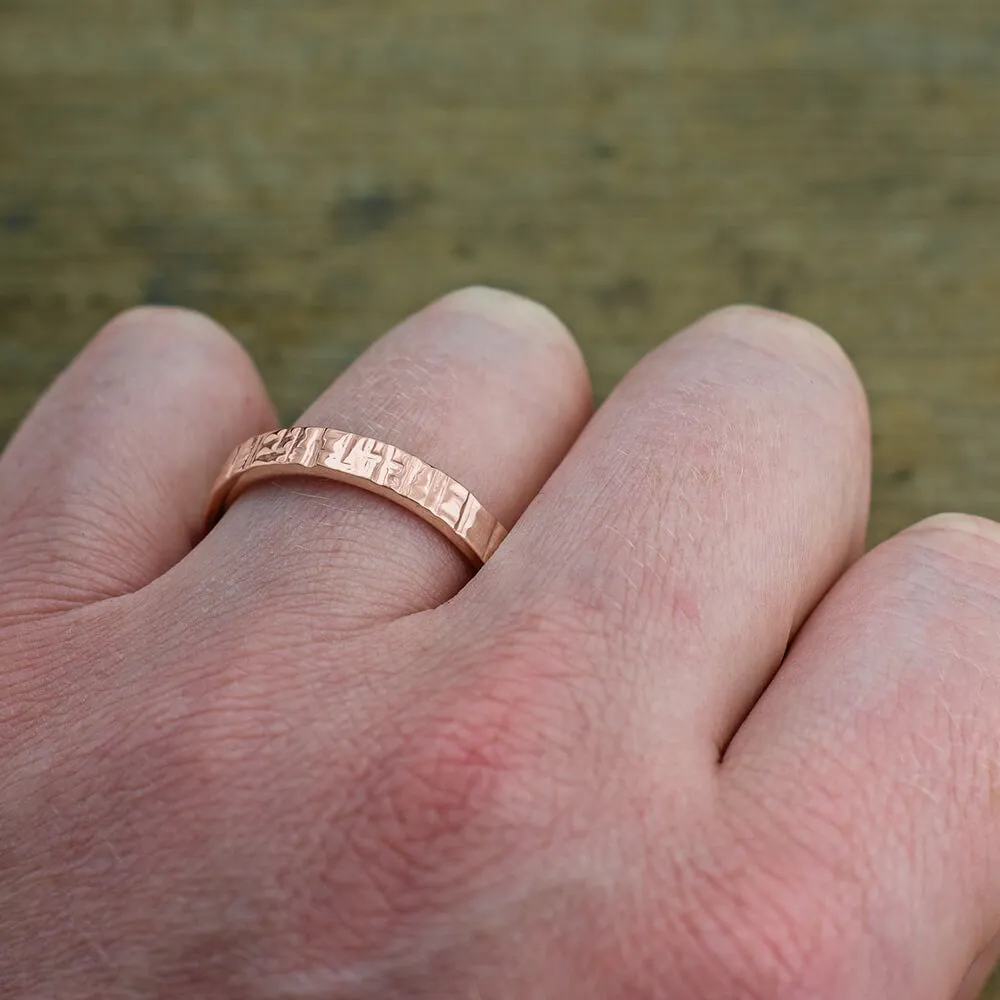 4mm 14k Rose Gold Mens Wedding Band, Textured Polished