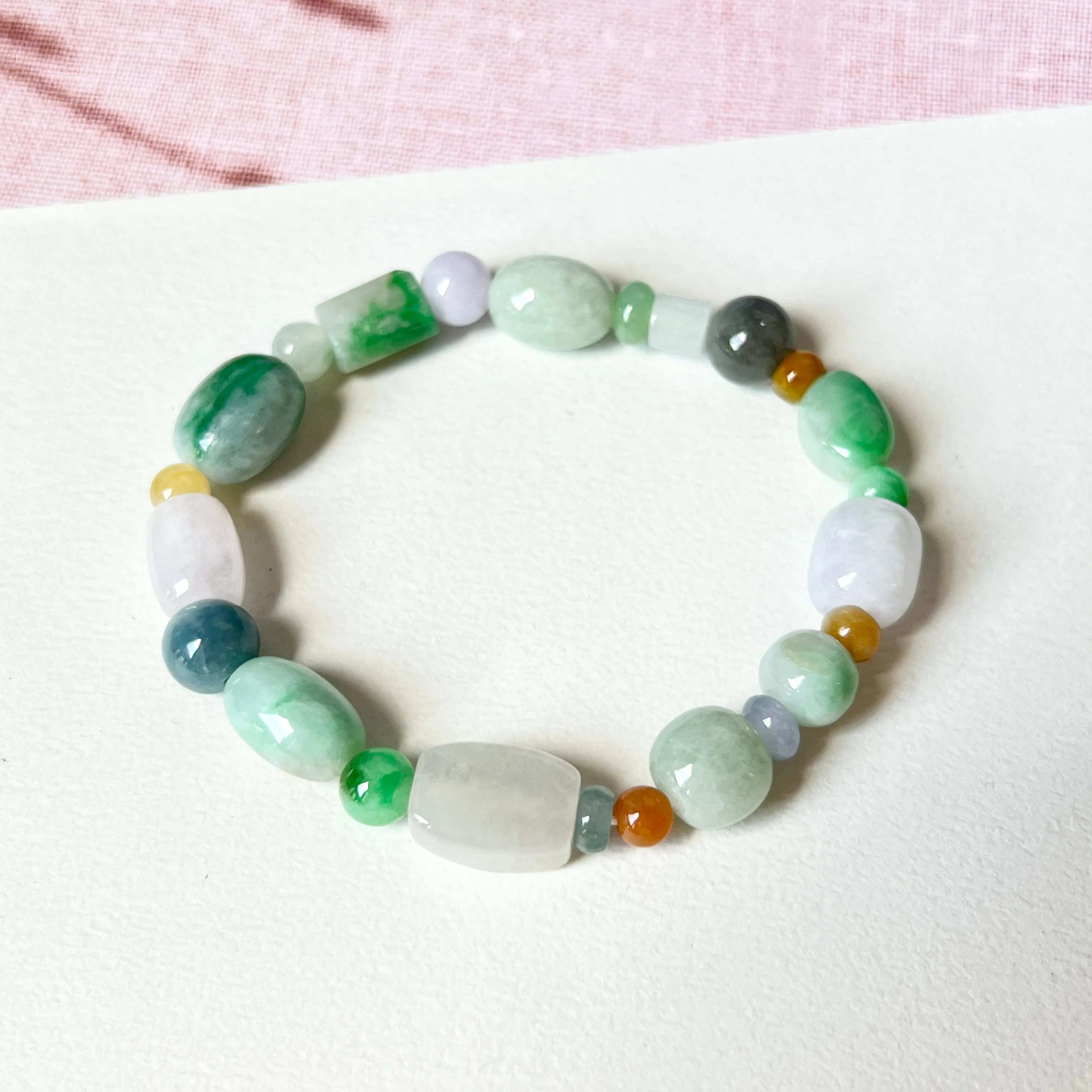 A-Grade Natural Multi-Colour Jadeite Pebble Bean Beaded Bracelet No.190451