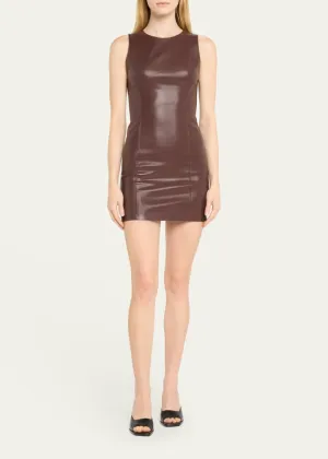 Alice   Olivia - Lena Vegan Leather Mini Dress - Espresso
