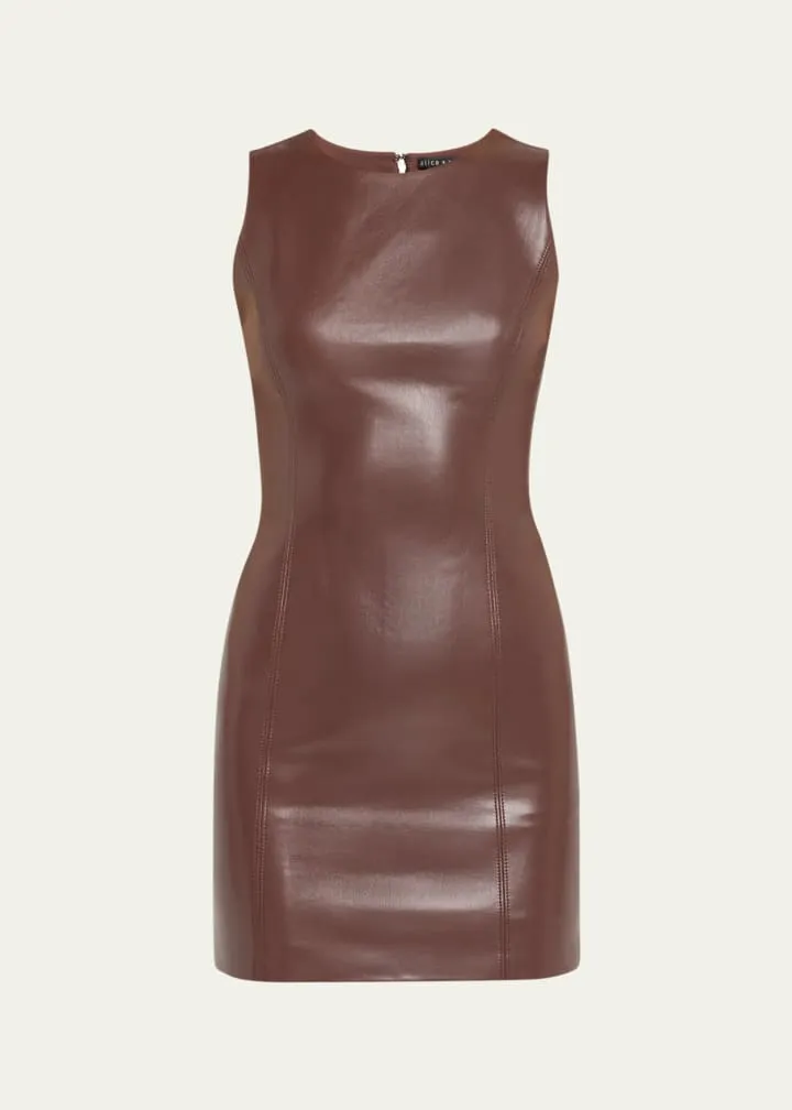 Alice   Olivia - Lena Vegan Leather Mini Dress - Espresso