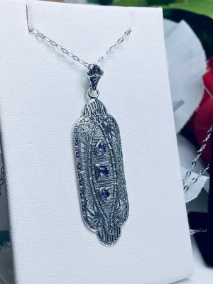 Amethyst Earrings & Pendant Set, Simulated or Natural Gemstones, Angel Wings Vintage Revival Jewelry #S359
