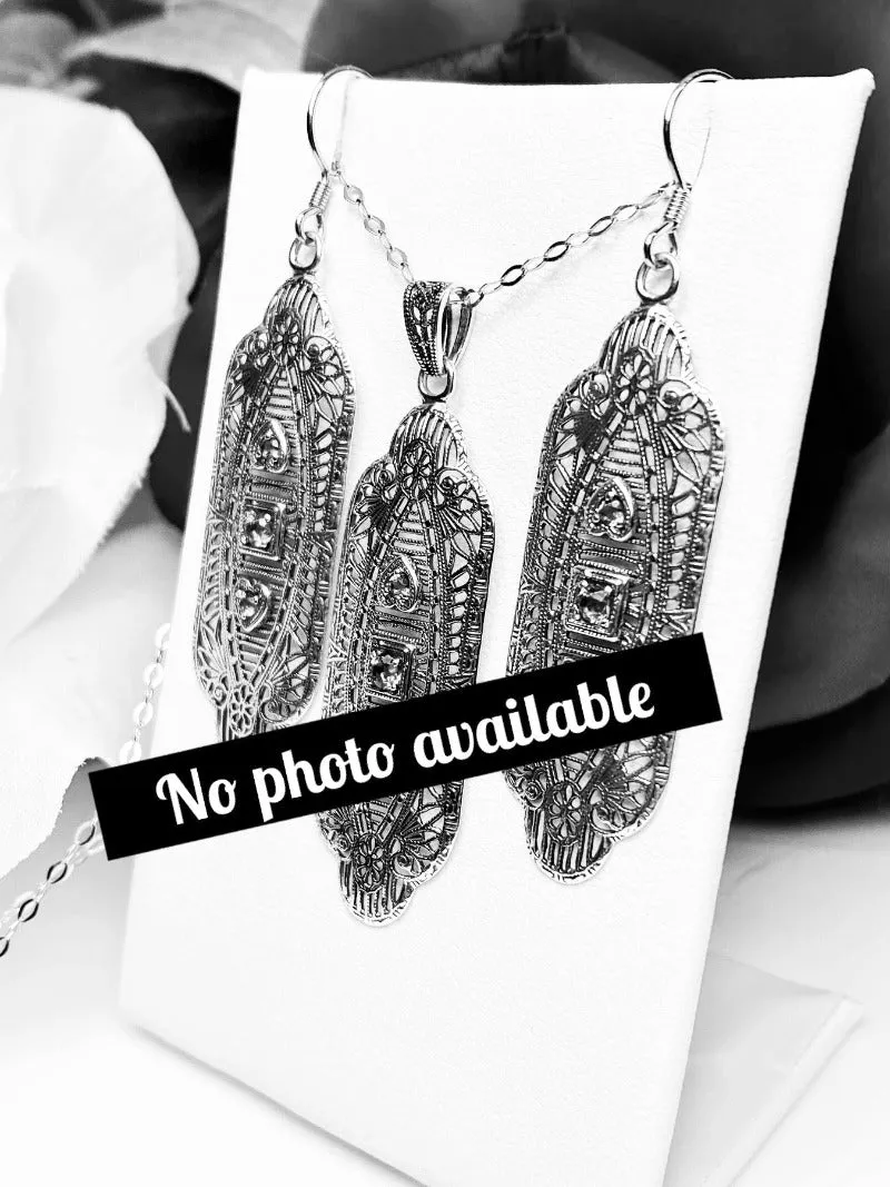 Amethyst Earrings & Pendant Set, Simulated or Natural Gemstones, Angel Wings Vintage Revival Jewelry #S359