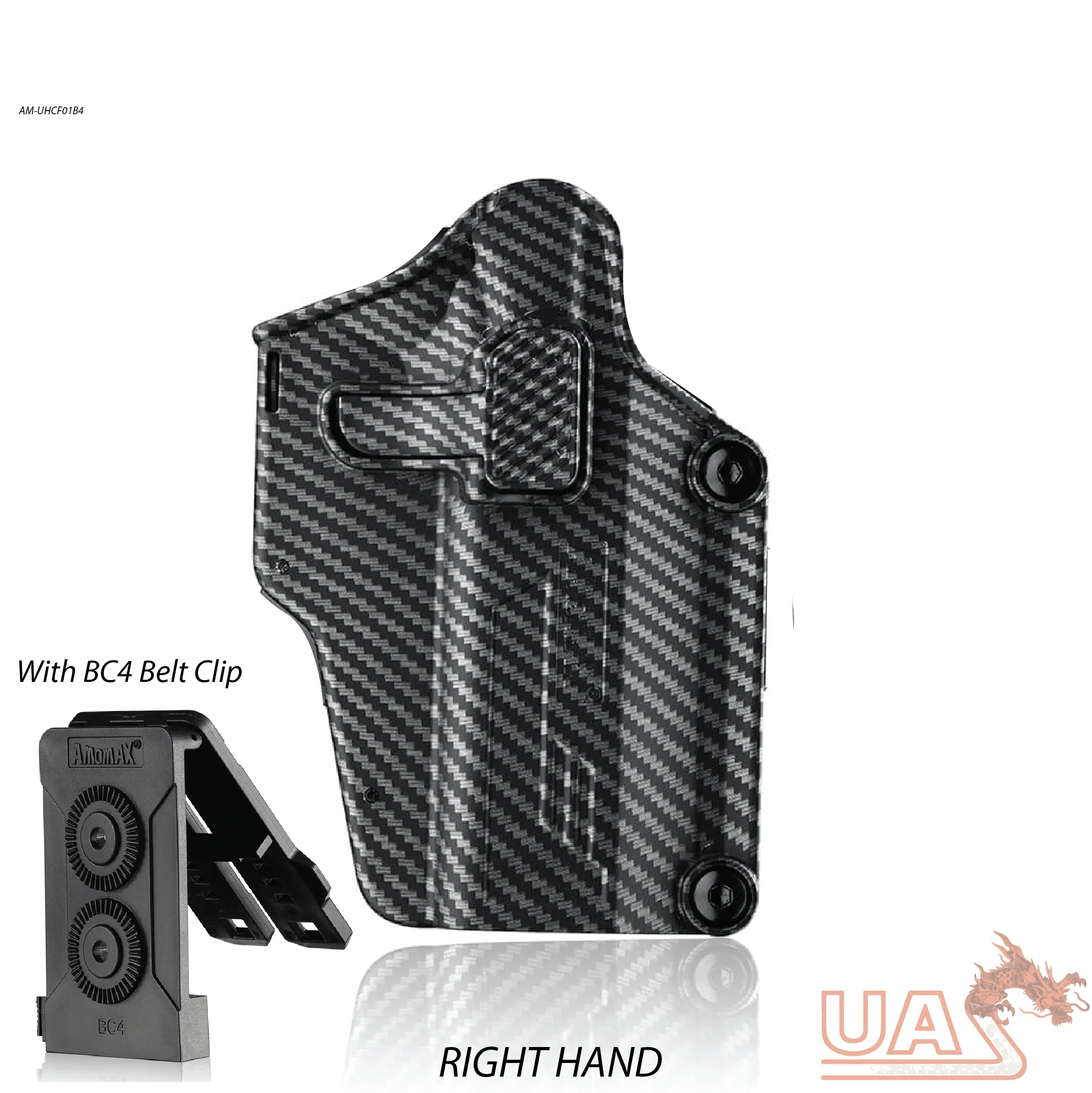 Amomax Per-Fit Holster Multi fit with  Molle & Belt clip / Carbon fiber print / Right Hand /Fits 200  Pistol -