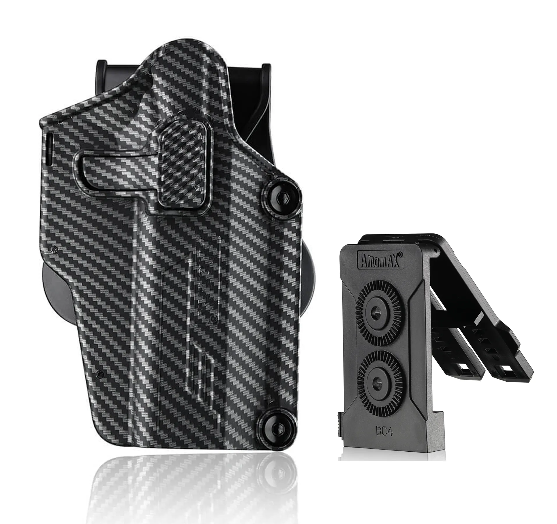 Amomax Per-Fit Holster Multi fit with  Molle & Belt clip / Carbon fiber print / Right Hand /Fits 200  Pistol -