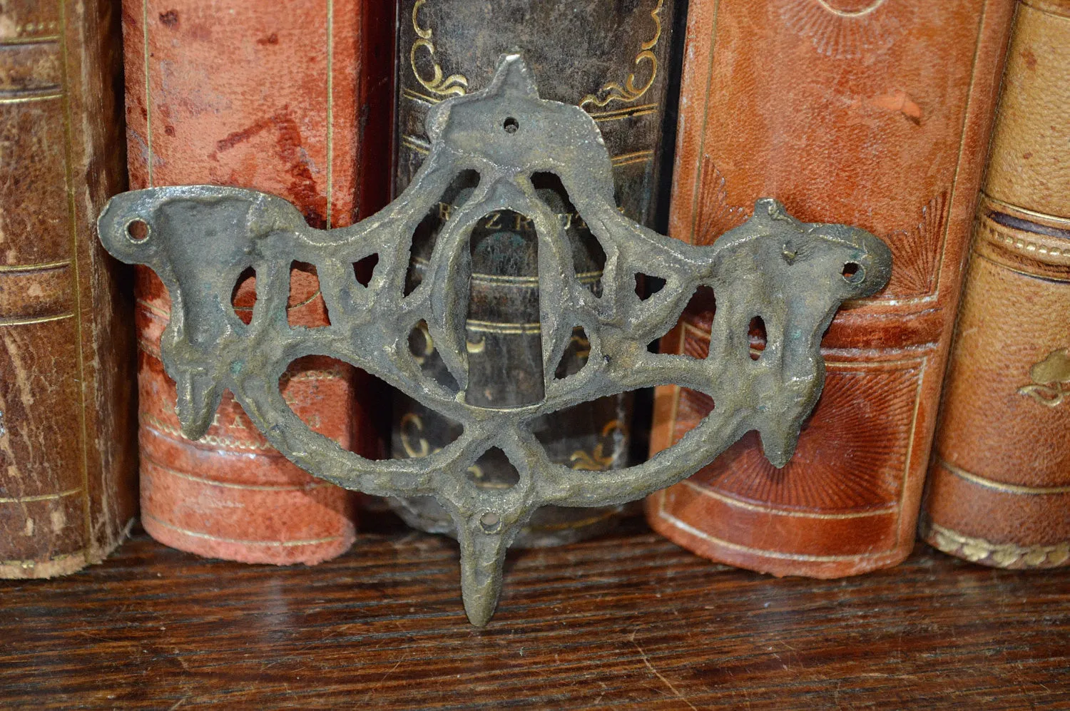Antique French Keyhole Escutcheon Empire Urn Ram Heads Bronze Hardware