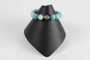 Aqua agate with pave diamond bead