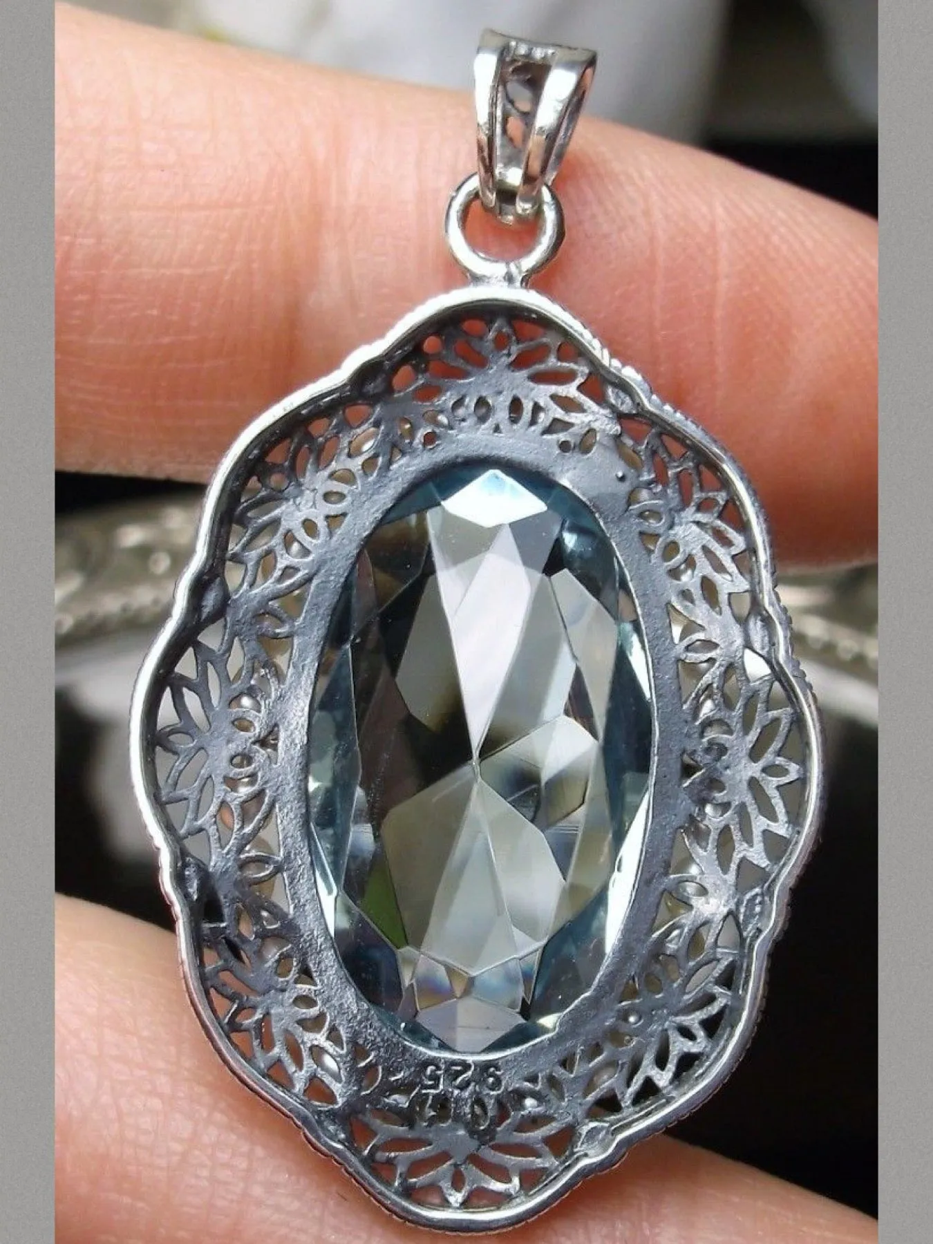 Aquamarine Pendant, Seed Pearl & Gem Victorian Necklace #P52