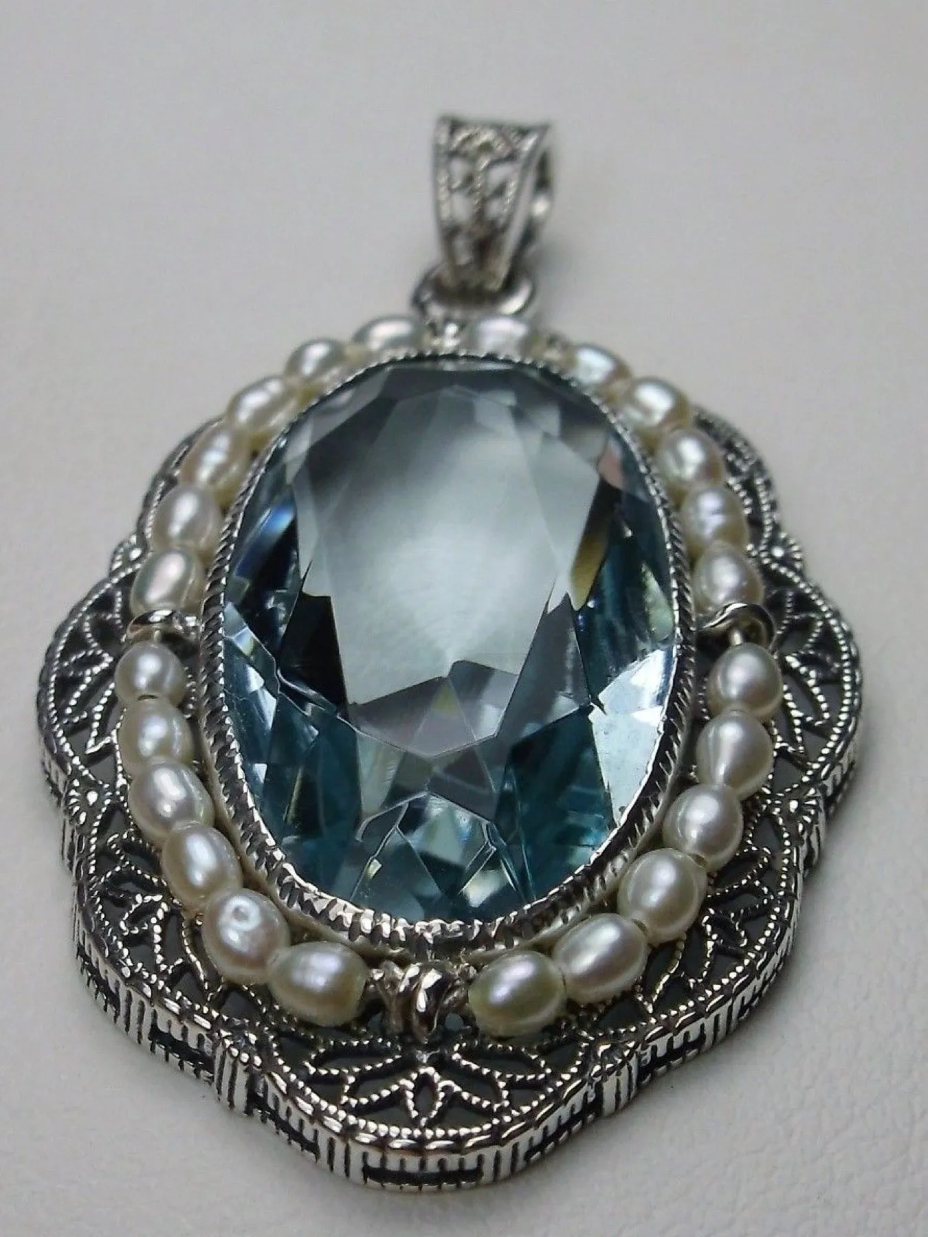 Aquamarine Pendant, Seed Pearl & Gem Victorian Necklace #P52