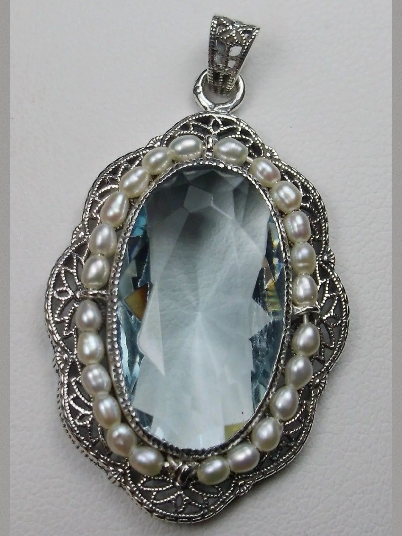 Aquamarine Pendant, Seed Pearl & Gem Victorian Necklace #P52