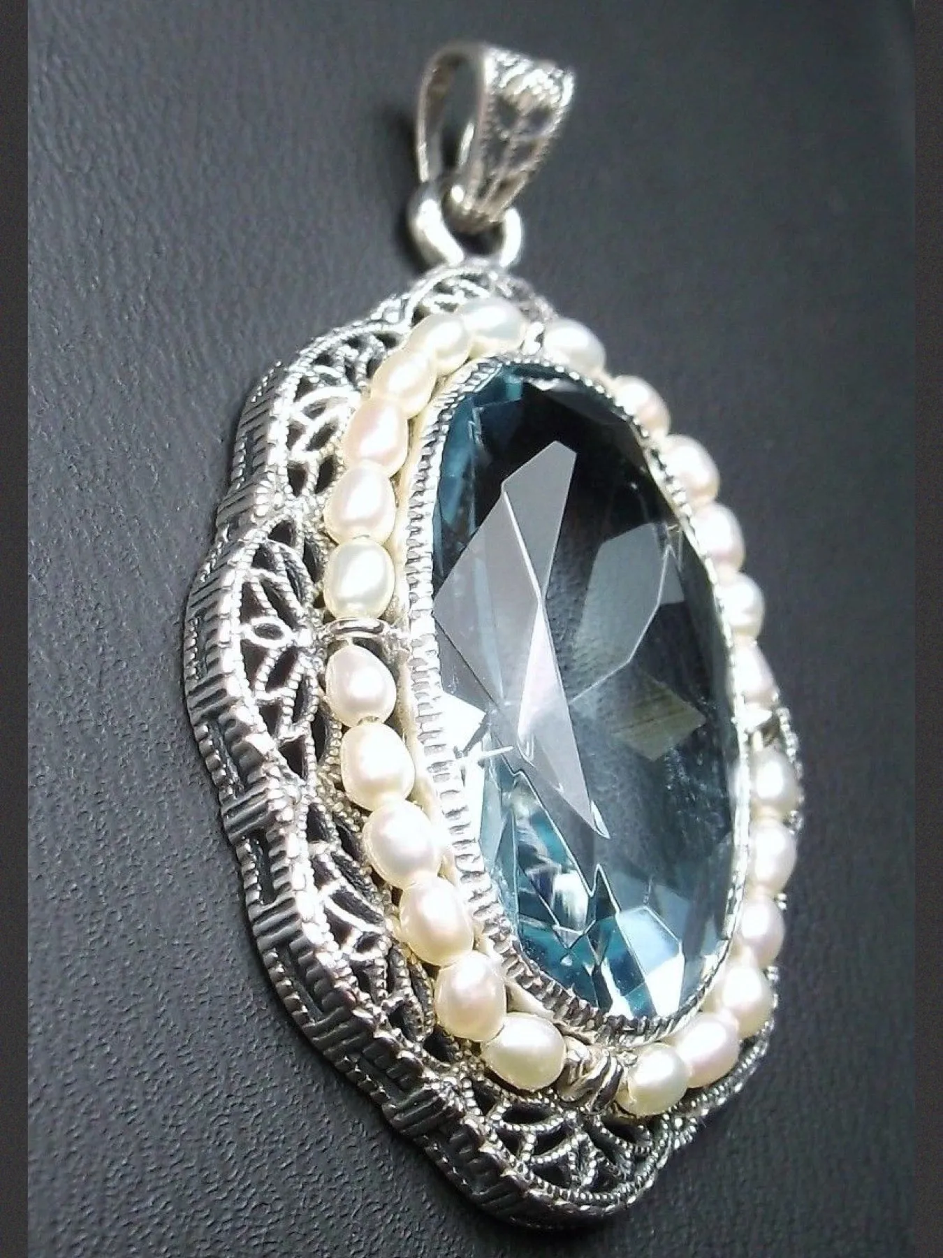 Aquamarine Pendant, Seed Pearl & Gem Victorian Necklace #P52