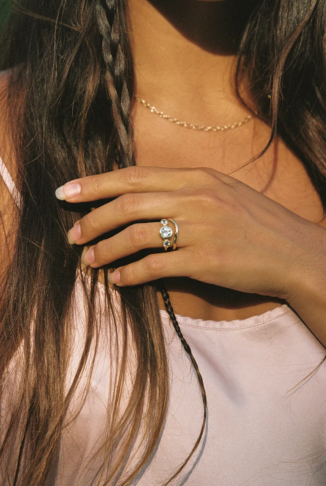 Aquamarine Triple Round Ring - Ring Size 6.5