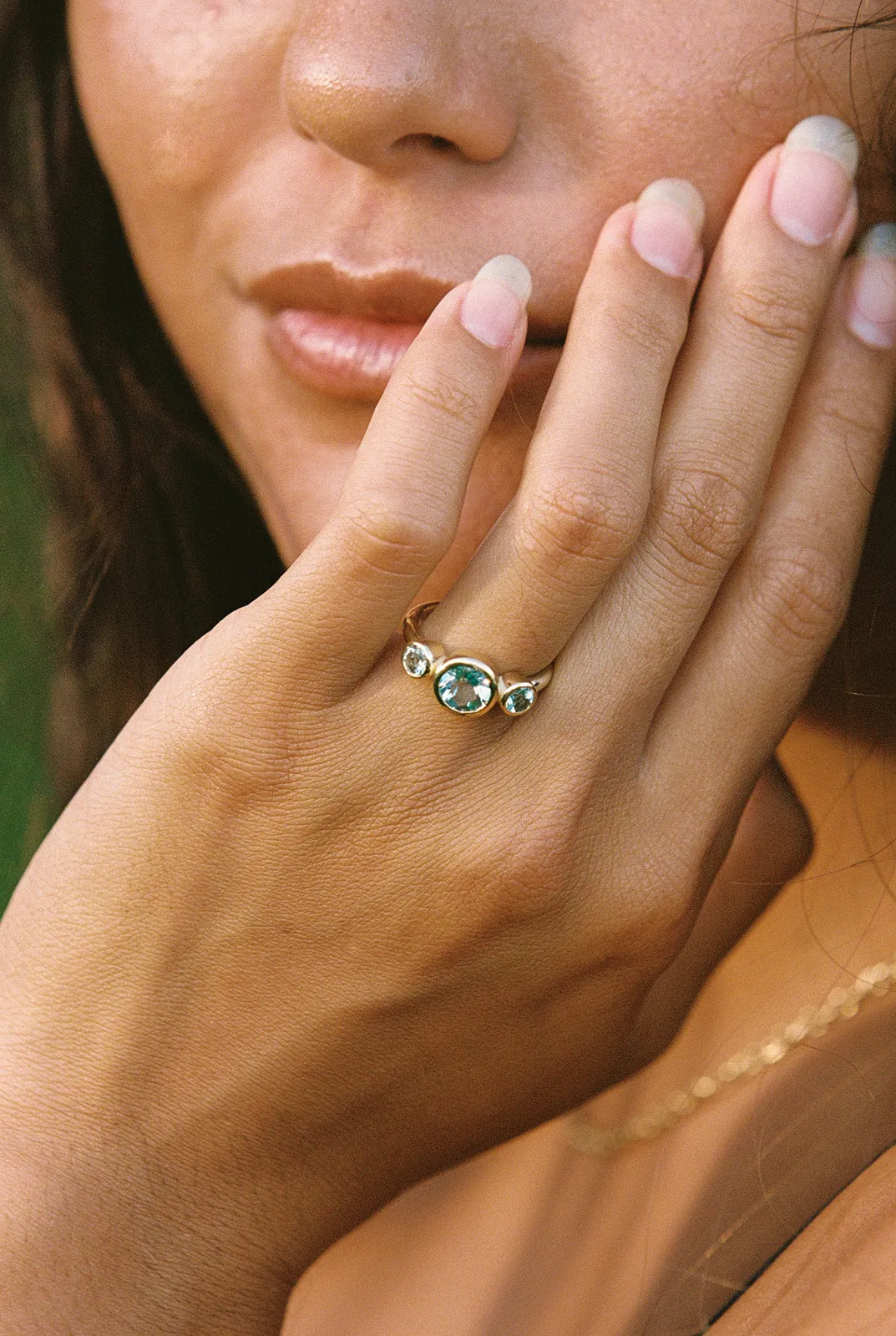 Aquamarine Triple Round Ring - Ring Size 6.5