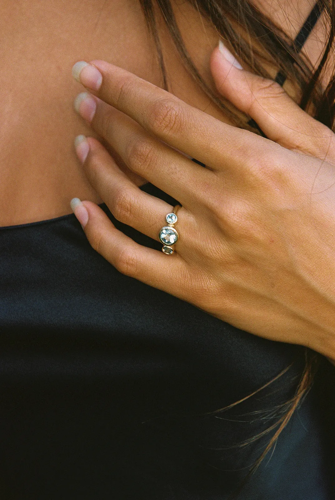 Aquamarine Triple Round Ring - Ring Size 6.5
