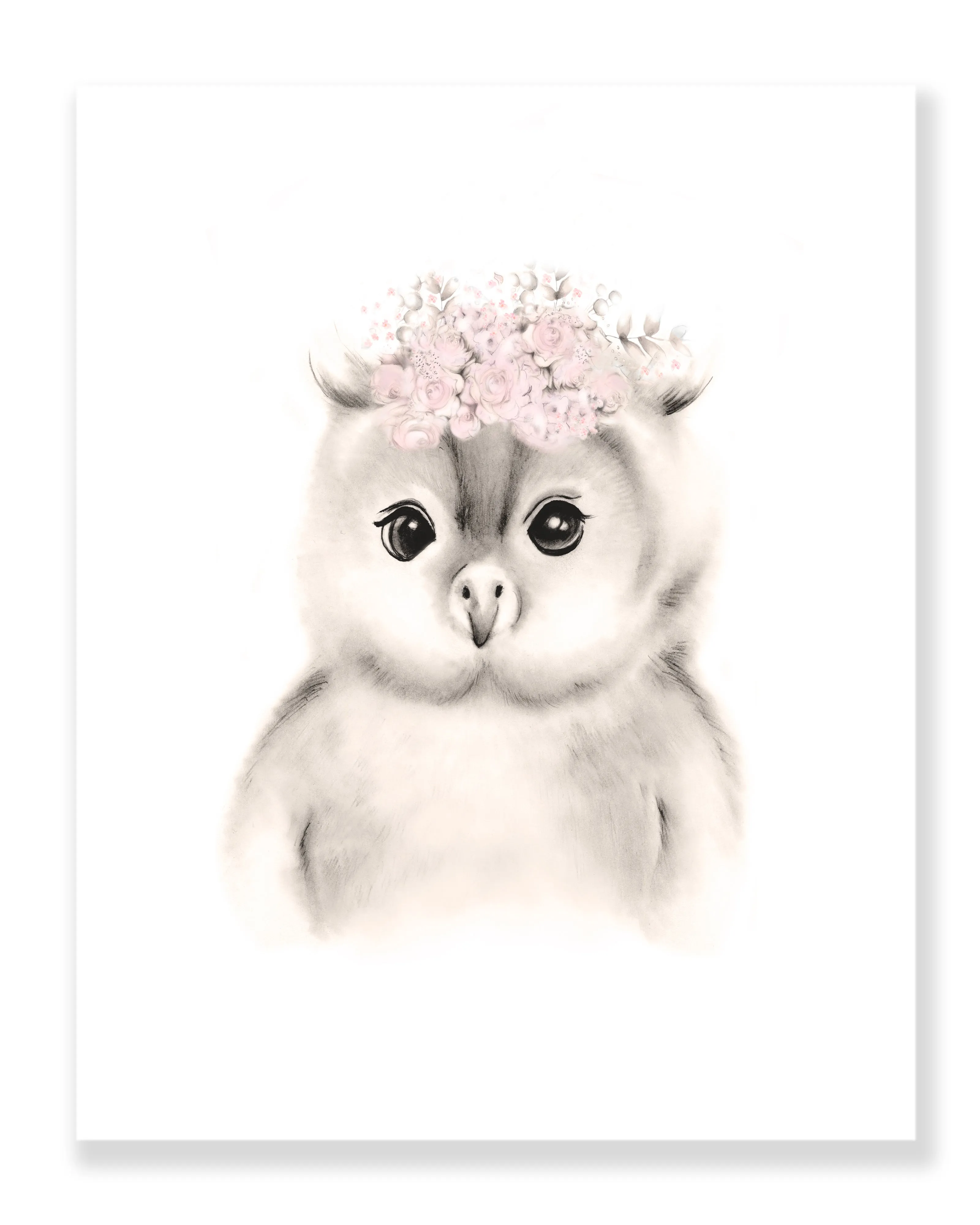 Baby Owl Flower Crown Print in Sweet Blush