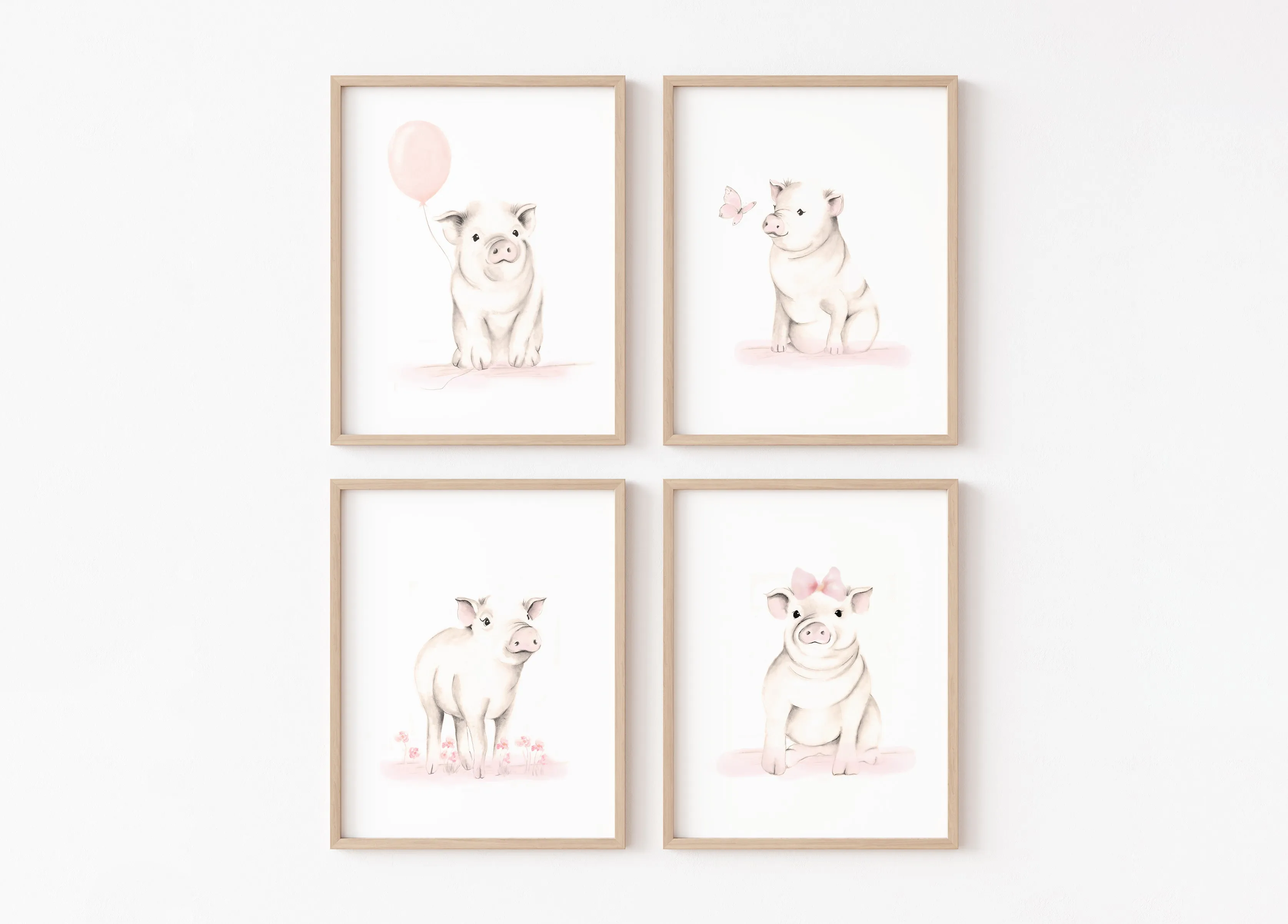 Baby Pig Nursery Art Prints - Sweet Blush - Set of 4