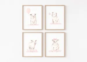 Baby Pig Nursery Art Prints - Sweet Blush - Set of 4