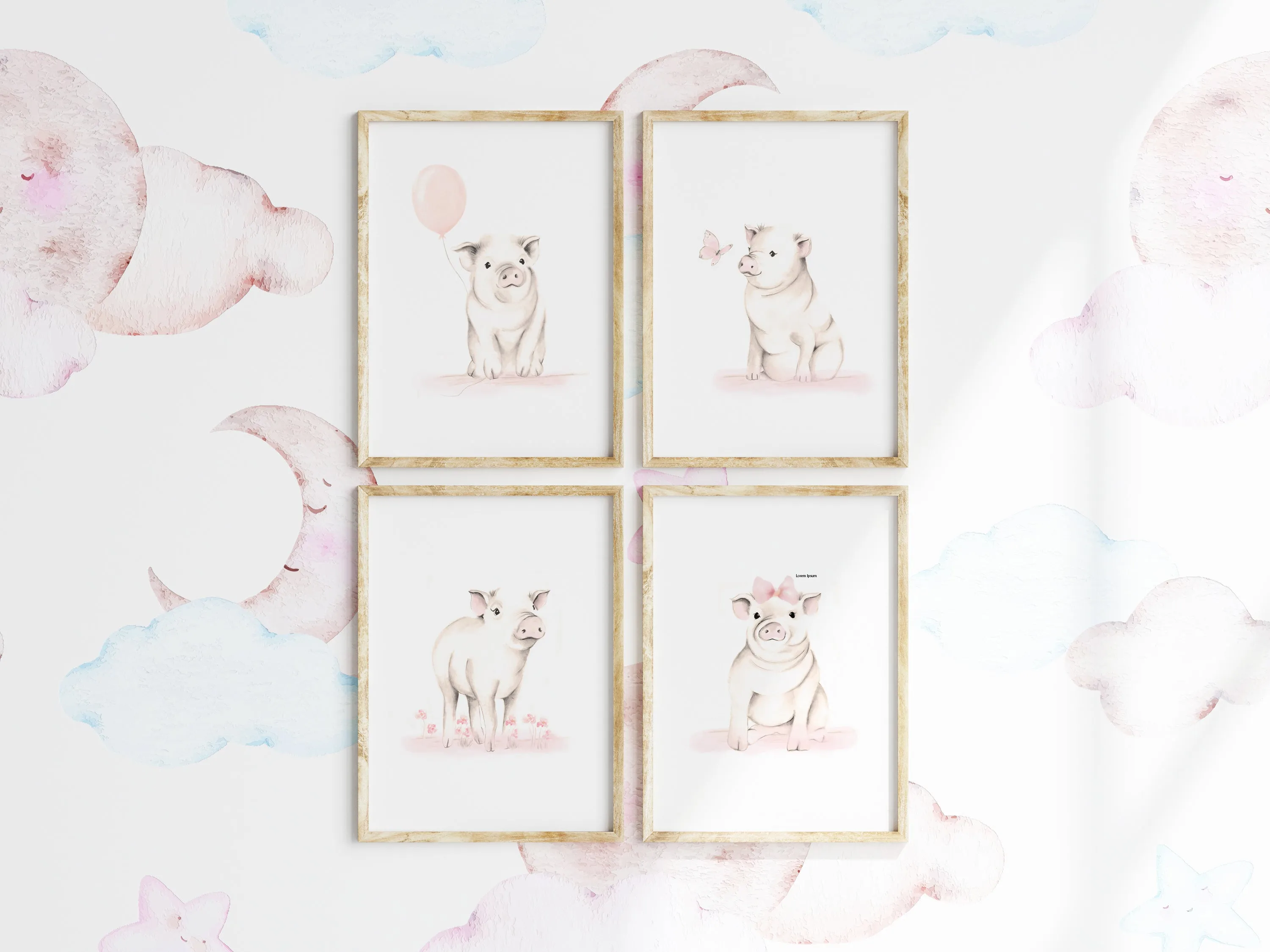 Baby Pig Nursery Art Prints - Sweet Blush - Set of 4