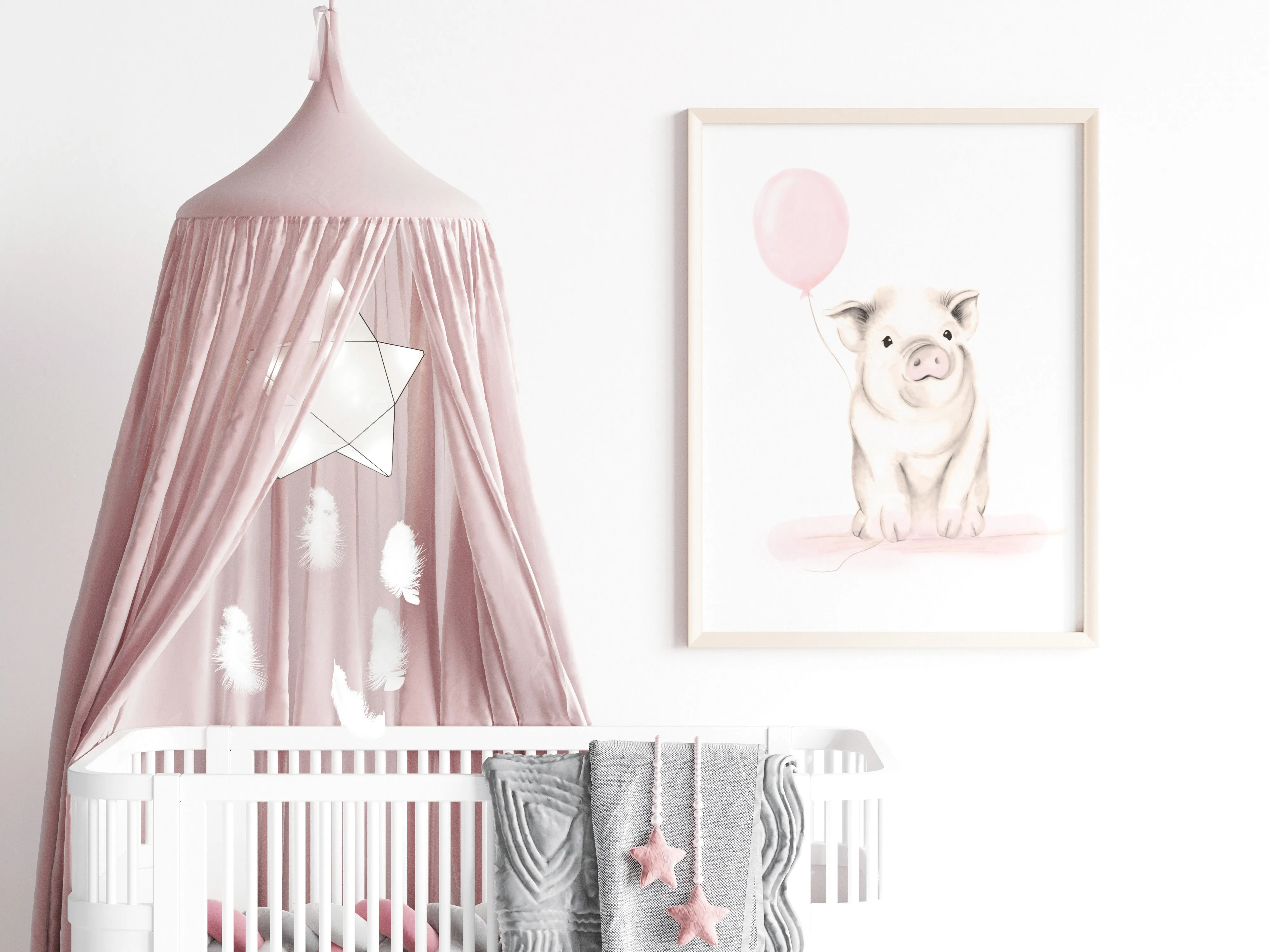 Baby Pig Nursery Print - Sweet Blush