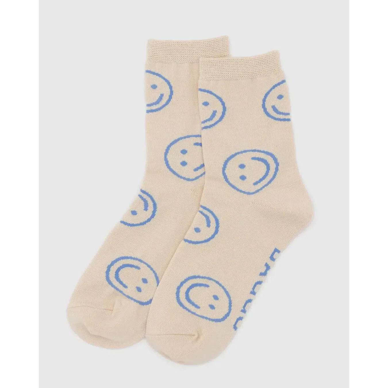 Baggu - Adult crew socks - Ecru Periwinkle Happy