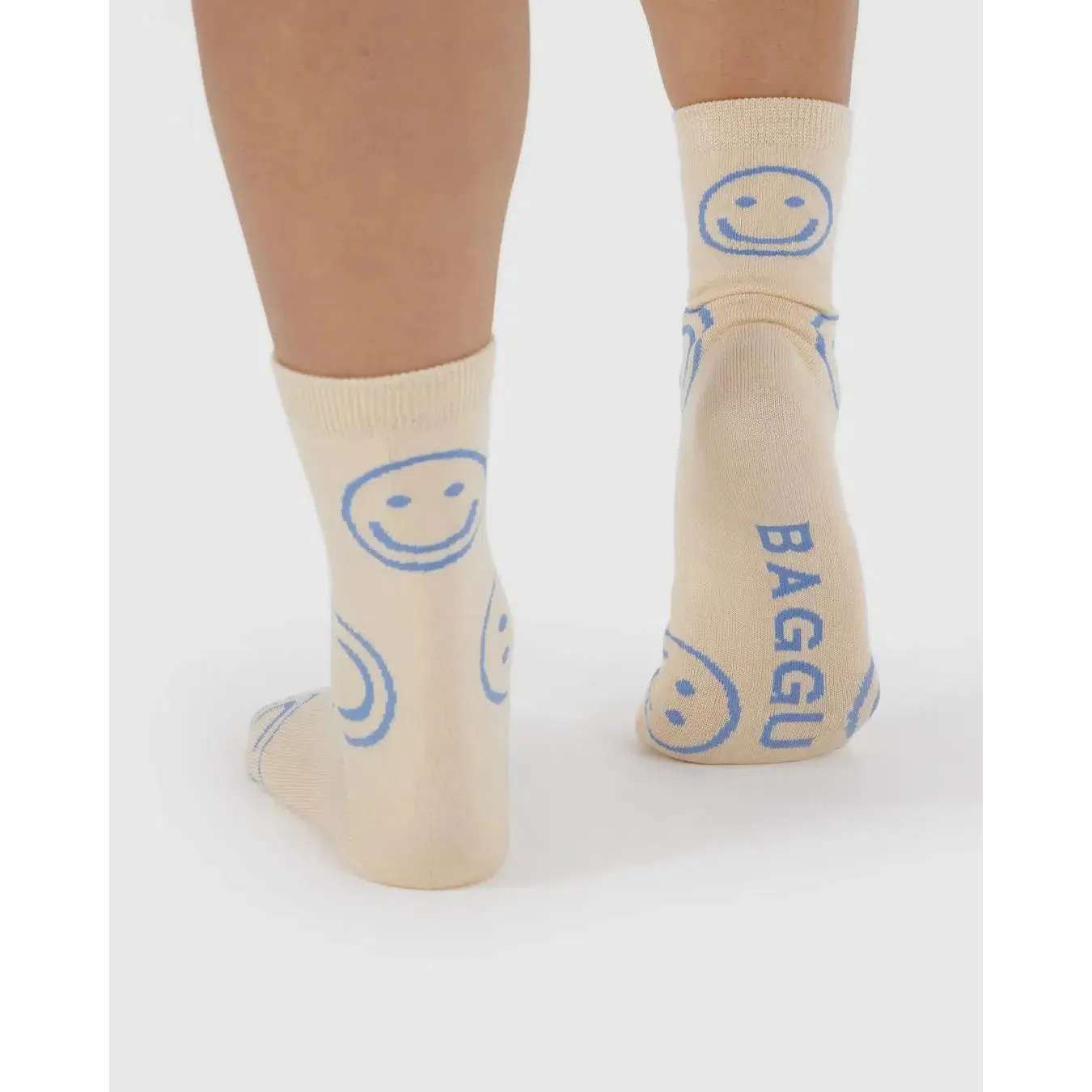 Baggu - Adult crew socks - Ecru Periwinkle Happy