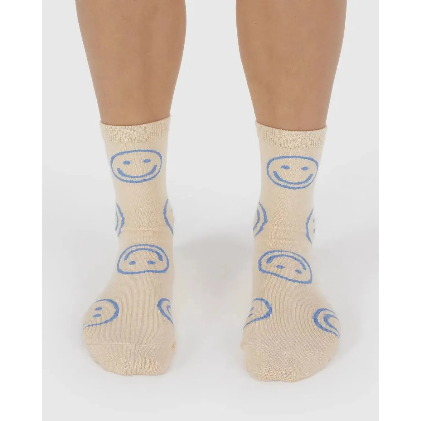Baggu - Adult crew socks - Ecru Periwinkle Happy