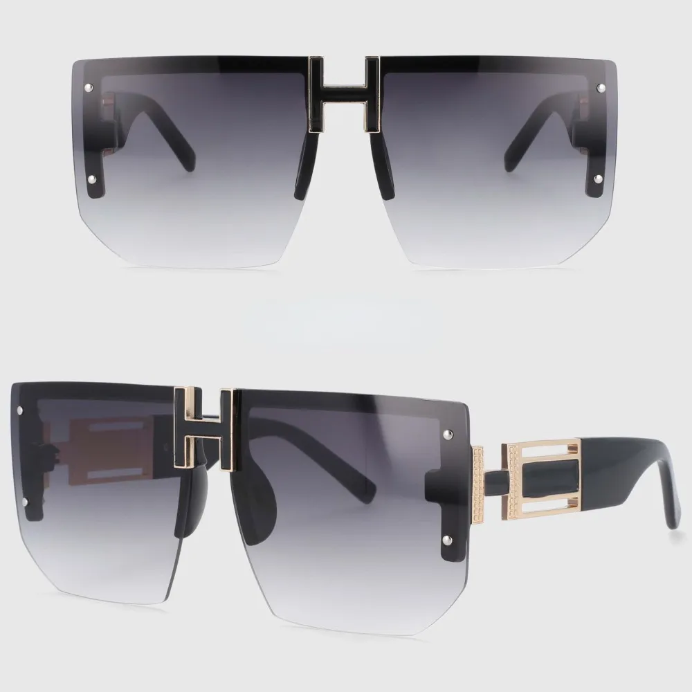 Big Size Rimless Polygon Ladies Sunglasses Brand Design Fashion Men Women's Shades UV400