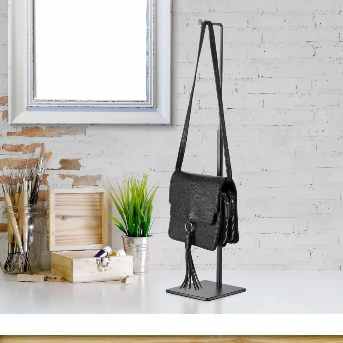Black Bag Handbag Display Stand - Retail Countertop Adjustable Height Purse Display Stands Rack - Metal Purse Display Holder for Trade Show