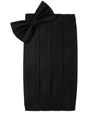 Black Silk Weave Cummerbund & Bow Tie Set