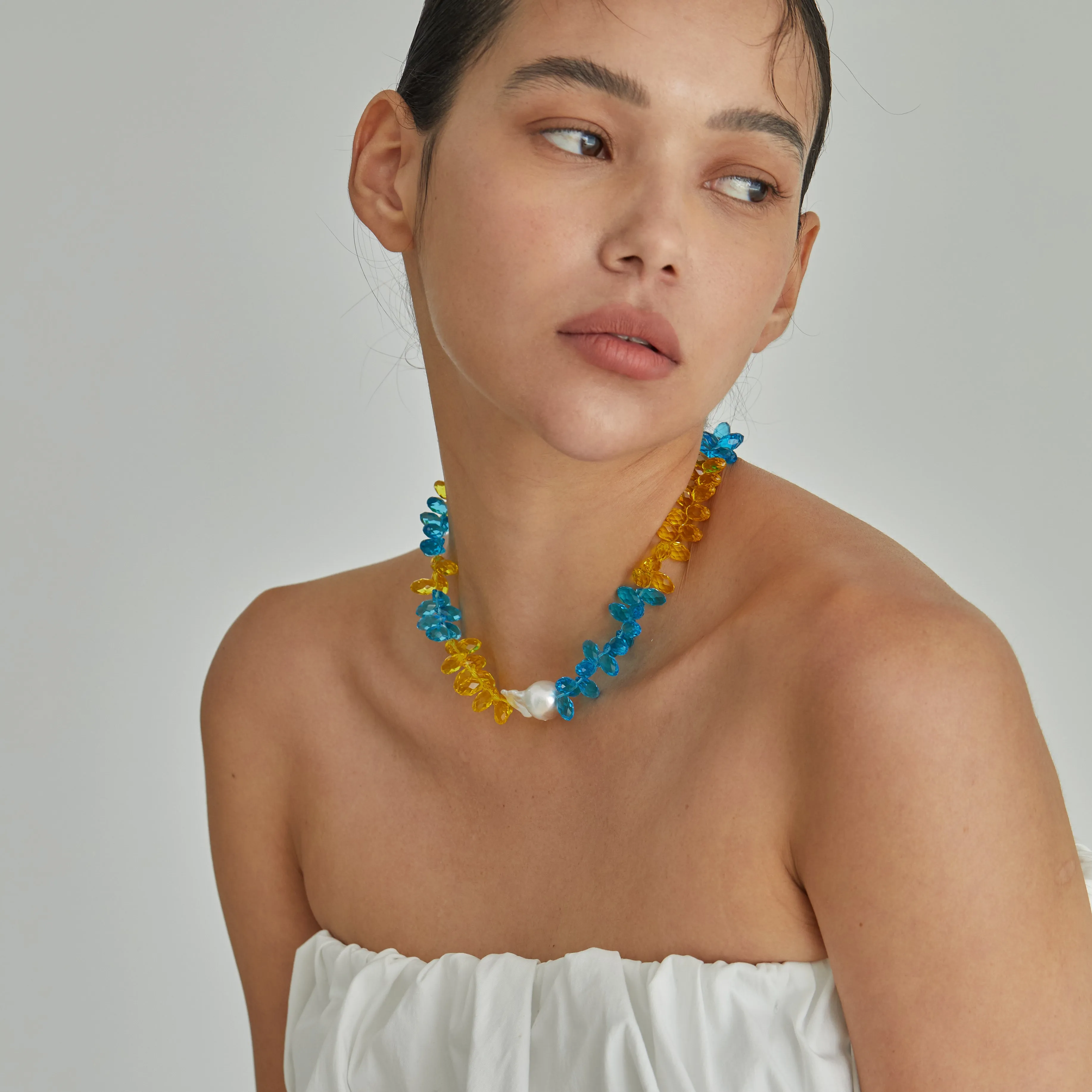 Blue and Yellow Pearl Necklace