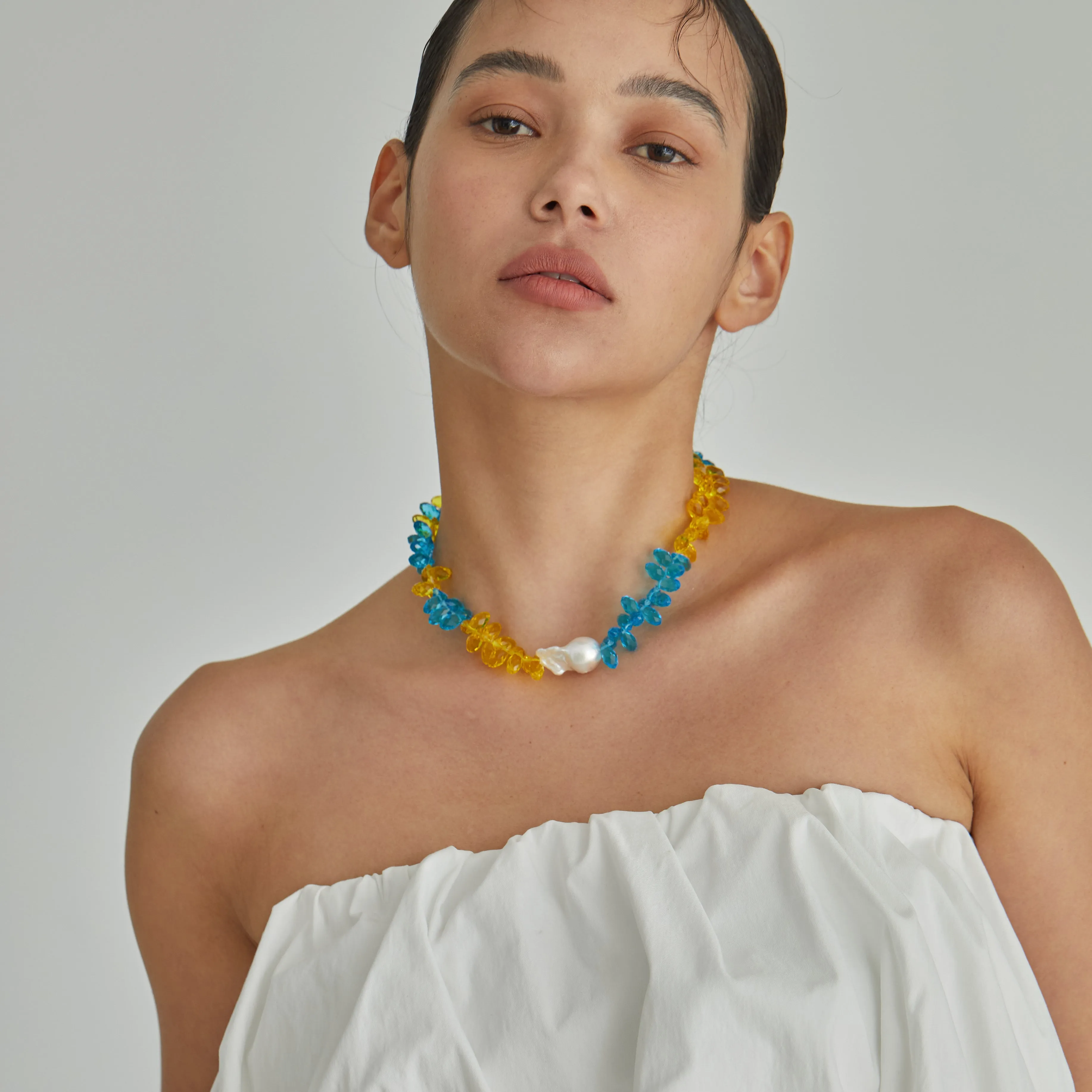 Blue and Yellow Pearl Necklace