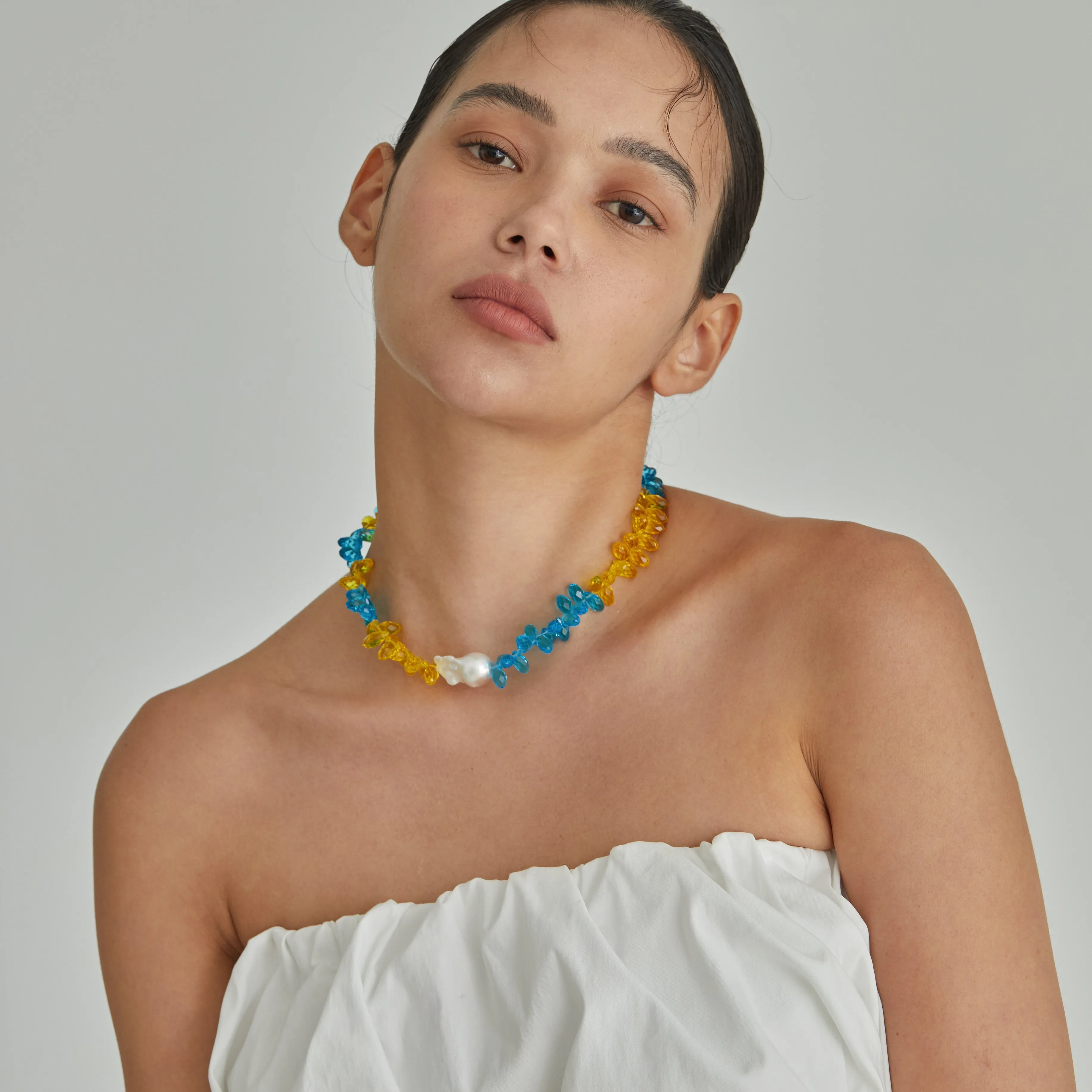 Blue and Yellow Pearl Necklace
