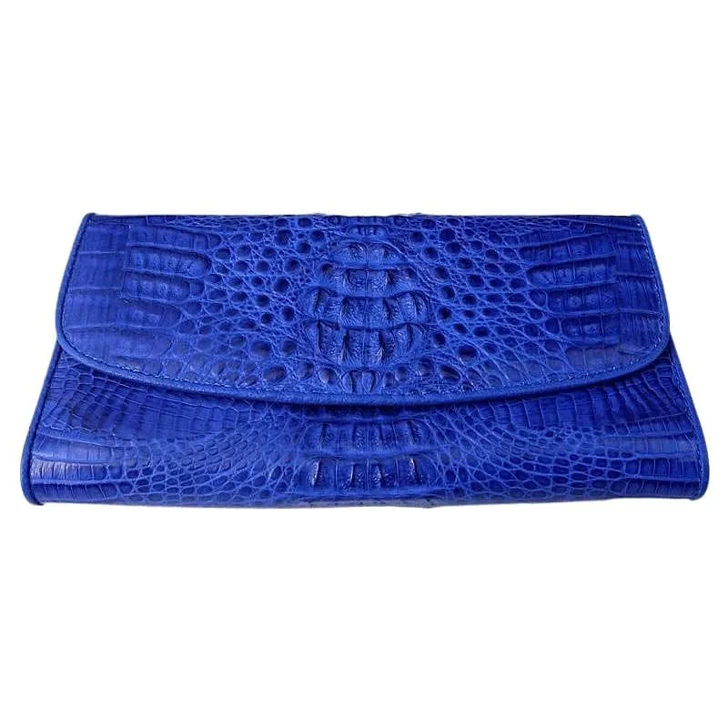 Blue Genuine Crocodile Skin Leather Women's Wallet Purse