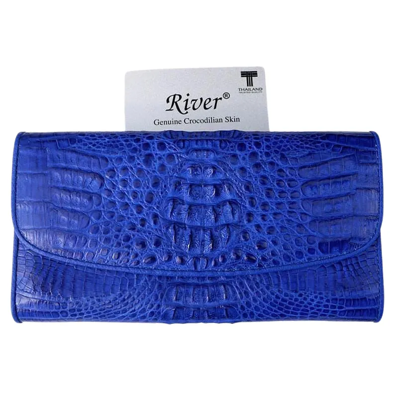 Blue Genuine Crocodile Skin Leather Women's Wallet Purse