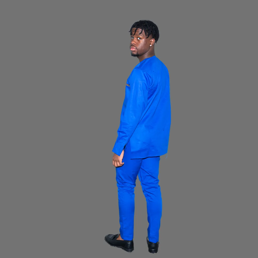 Blue Men's Long Sleeve Traditional Set