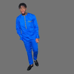 Blue Men's Long Sleeve Traditional Set