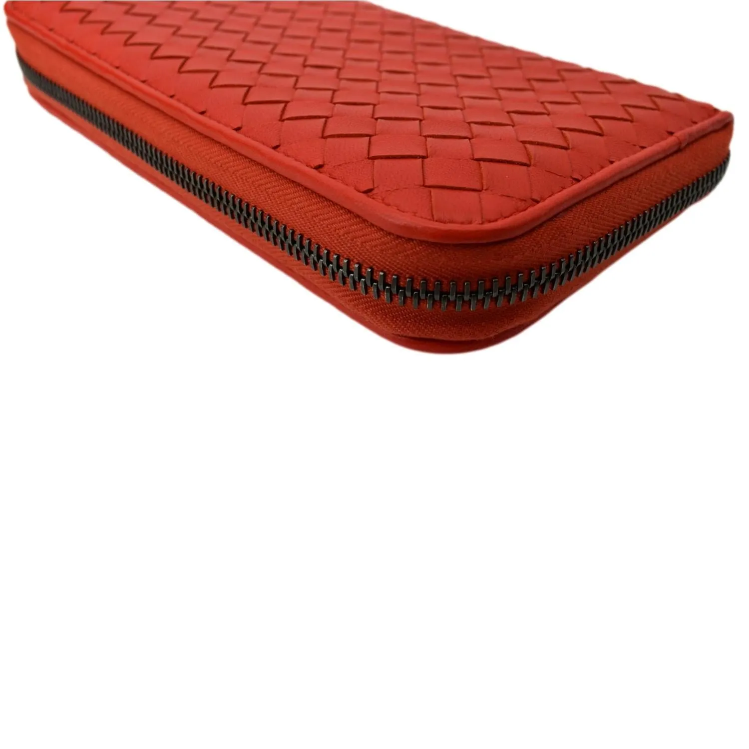 BOTTEGA VENETA Intreccio Leather Zip Around Wallet Red