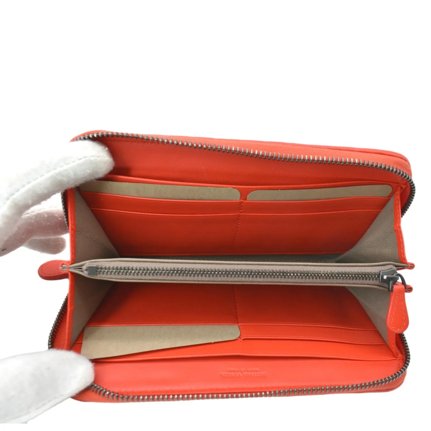 BOTTEGA VENETA Intreccio Leather Zip Around Wallet Red